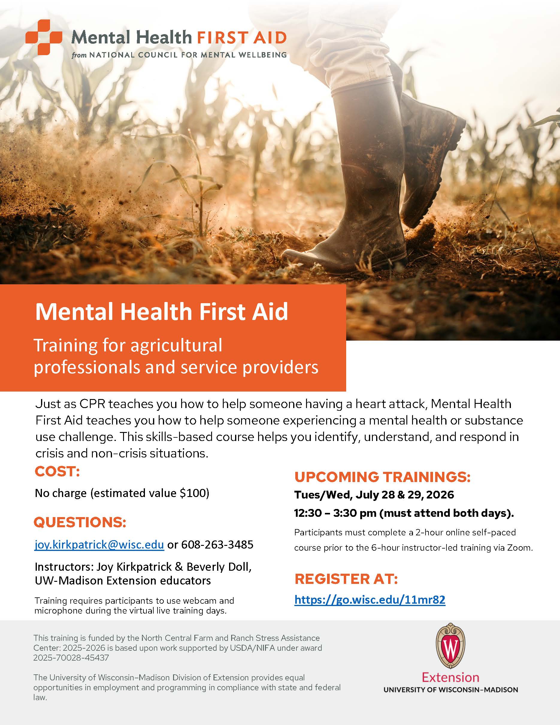 Adult Mental Health First Aid for WI Ag Community – Extension Pepin County